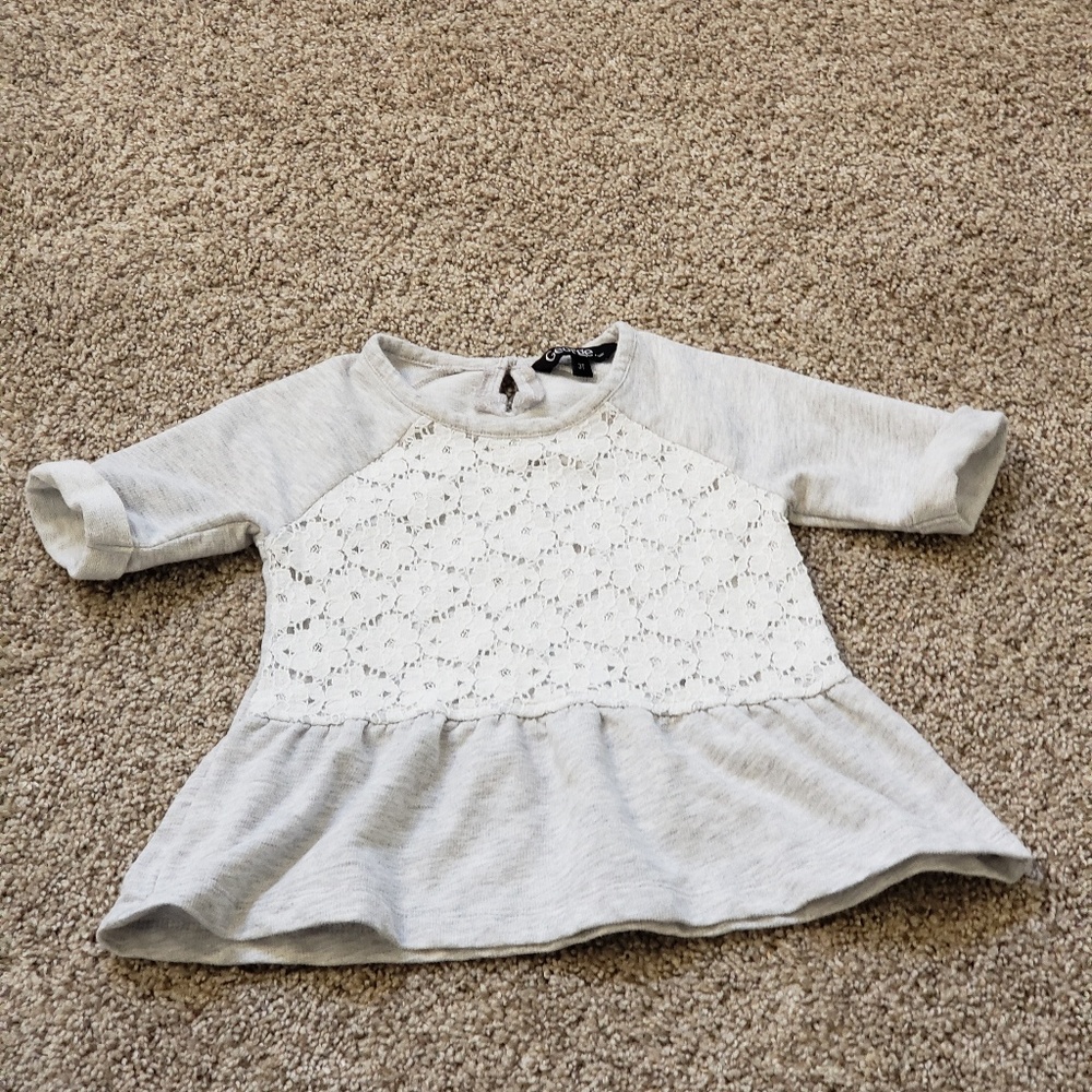 Gray and White Lace Front Girls Shirt